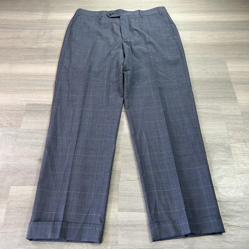 Zanella Devon Pants Mens 36x31 Gray Wool Plaid Flat Front Dress Slacks Italy